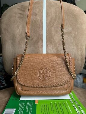 Tory Burch Cognac Tan Pebbled Leather Crossbody Bag Good Condition